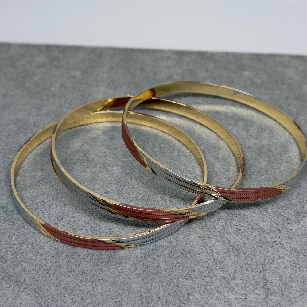 Gold plated bangles / bracelets, set of 3
8.5” 
New, Never worn - Picture 4 of 5